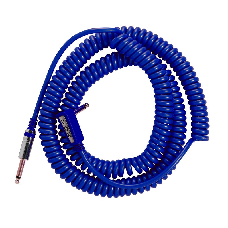 VOX VCC090 Blue Coiled 1/4" Cable with Mesh Bag, 29.5' - Image 1